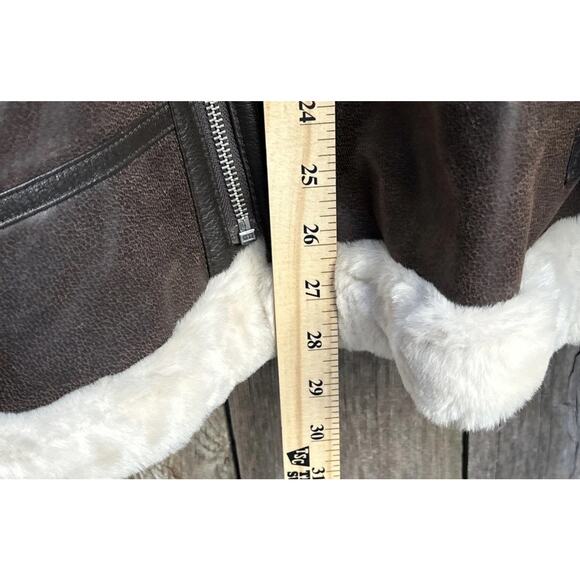 VTG St John’s Bay Brown Leather Pilot Jacket Faux Fur Lining Womens XL Bomber - Picture 8 of 10